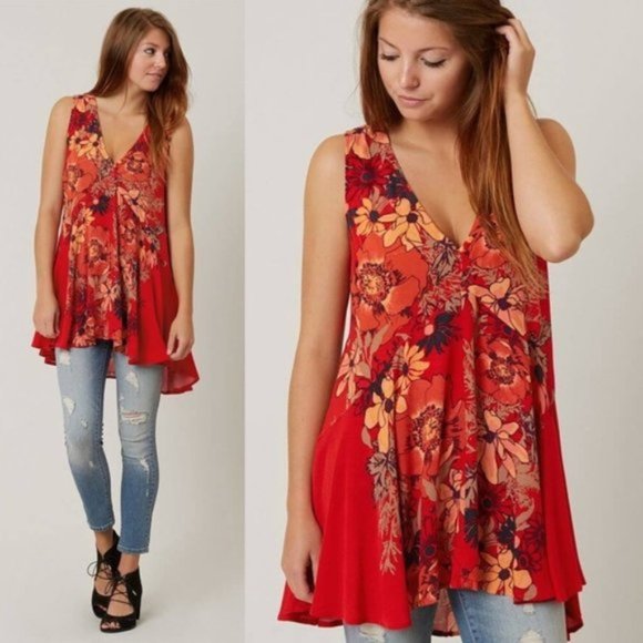 Free People Backyard Tank Top / Floral Tunic - Size Medium - Picture 2 of 12